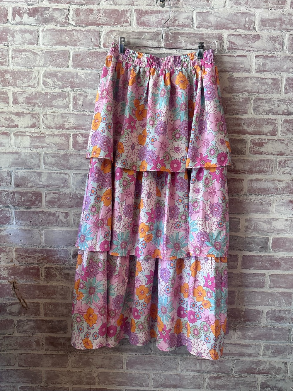 Tiered Floral Maxi Skirt in Pink - Picture 1 of 4